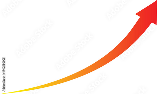 Orange red upward arrow with smooth gradient curve. Modern growth symbol representing progress and success. Minimal business trend element for finance, analytics, and marketing design. 