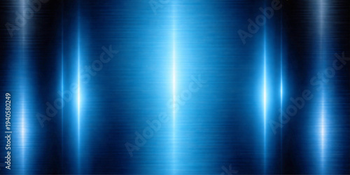 Abstract metallic blue background with neon light streaks that create a modern technological aesthetic, perfect for conveying energy and futuristic concepts.