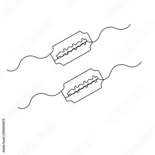 One line illustration of a metal razor blade in a modern sketch style
