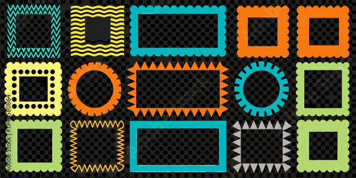Collection of colorful patterned frames arranged in a grid layout