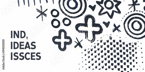 Abstract hand drawn shapes and text with a playful artistic feel