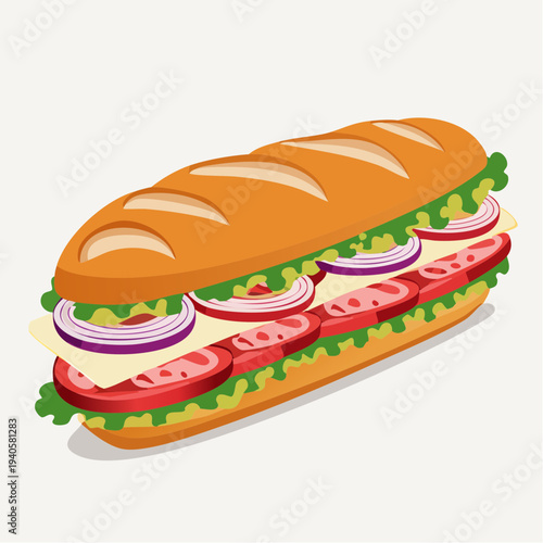 A Deliciously Prepared Submarine Sandwich Loaded with Fresh Ingredients