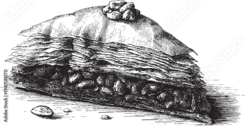 Baklava dessert illustration on a white background. This vector illustration can be used in any size you like for advertising, logos, and other work.
