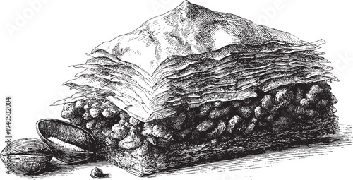 Baklava dessert illustration on a white background. This vector illustration can be used in any size you like for advertising, logos, and other work.
