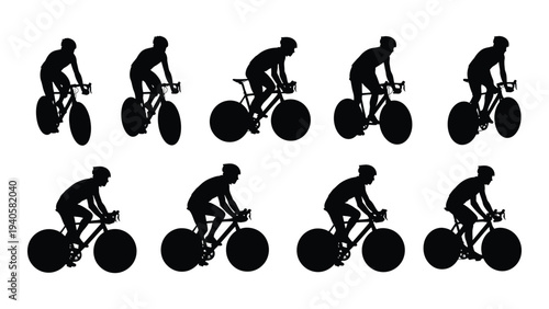 A series of silhouettes of a man riding a bicycle in different positions