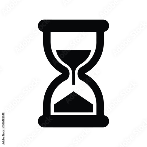 Hourglass vector silhouette icon isolated on white, black sand timer minimalist clipart