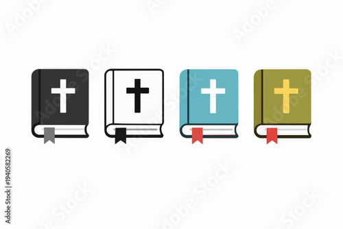 Four Colorful Books with Crosses