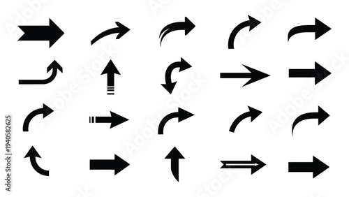 A collection of black arrows on a white background