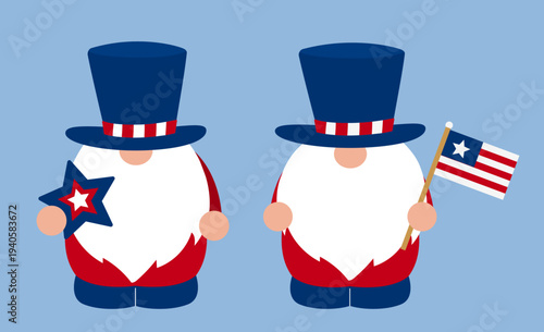 Patriotic USA gnome vector illustration set.
Fourth of July gnome characters clipart.
American Independence Day gnome cartoon. svg.