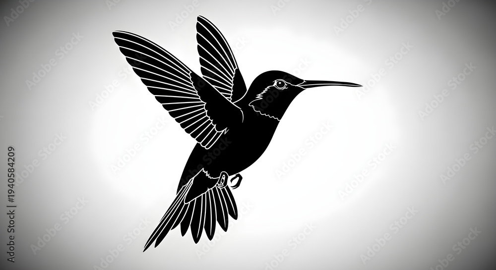 Fototapeta premium Black and white hummingbird in flight