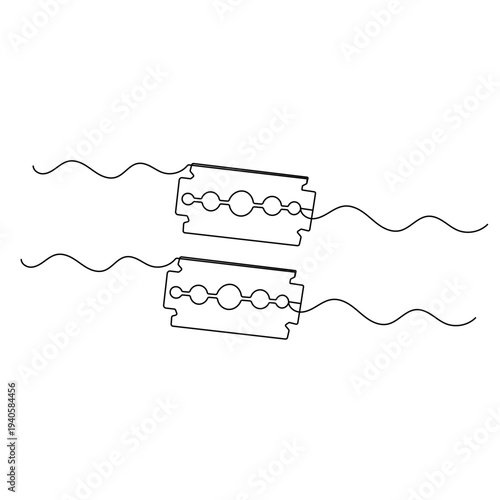 One line illustration of a metal razor blade in a modern sketch style

