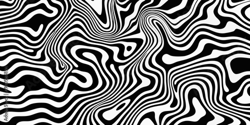 Optical illusion featuring swirling black and white wavy lines