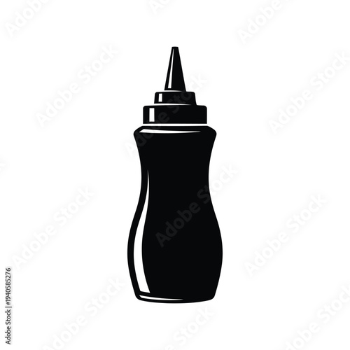 Ketchup Bottle Vector Silhouette Isolated Black Icon for Food Packaging Design