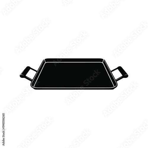 Griddle pan silhouette vector illustration with handles, black kitchen utensil icon