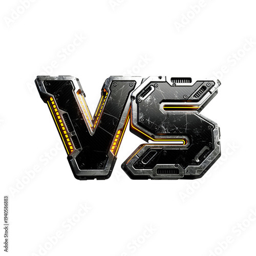 futuristic sci fi mecha vs icon with yellow led lights and armor plates for gaming tech reviews 3d illustration