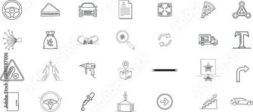 Collection of 25 blurry line drawings of various shapes and objects