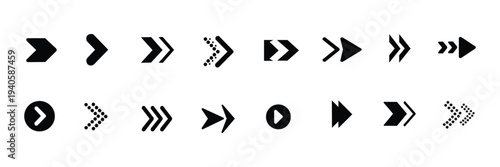 Fast forward arrow icon set. Play next navigation direction vector symbols isolated on white background