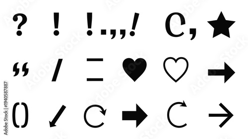 A collection of various punctuation marks and symbols