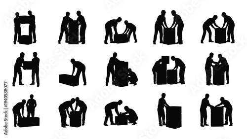 Black silhouettes of people doing various exercises