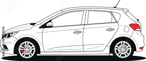 Detailed side profile vector illustration of a modern white hatchback car design