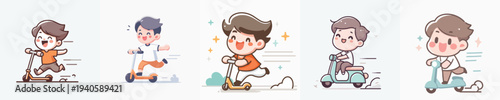vector of a child riding a scooter