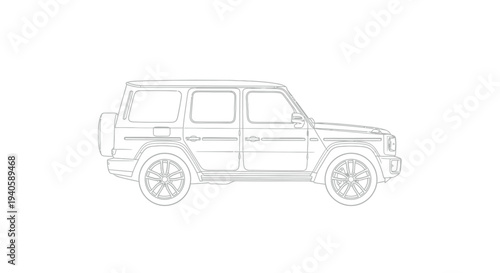 Detailed line art illustration of a luxury off-road SUV vehicle profile.