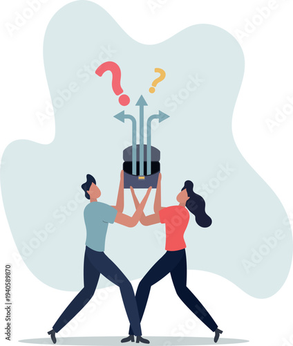 Direction choice, crossroad or decision for career path, choosing path way, challenge or opportunity doubt, determination or tough decision concept.person's life situation and his activities.