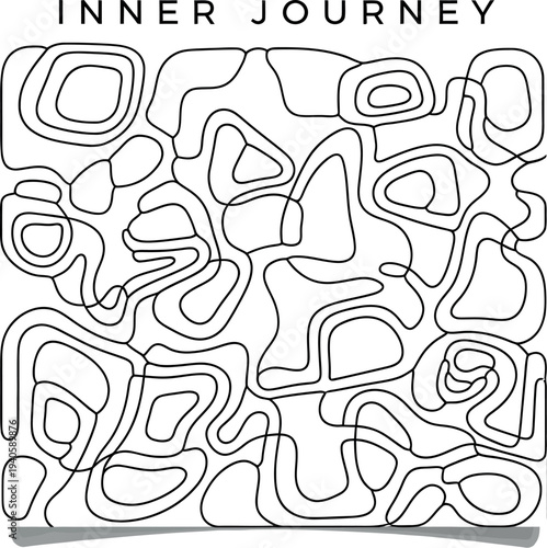 Abstract continuous line art pattern symbolizing a complex and meandering inner journey