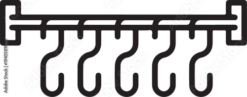 Simple black metal coat rack with five hooks in minimalist design on white background for home decor