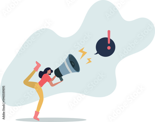 Attention announcement, important message or communicate broadcasting, loudspeaker or exclamation point loud voice concept.person's life situation and his activities.