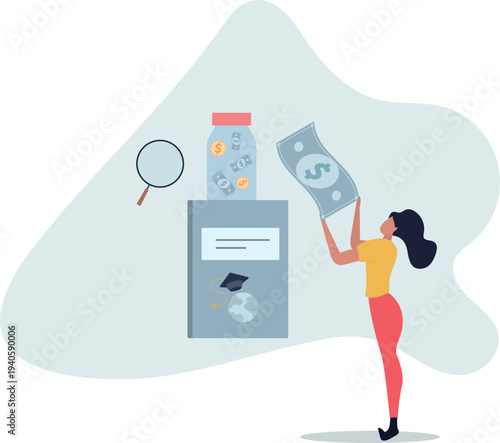 Investment in education and study tuition cost saving.University, academy, school or college scholarship as financial funding for knowledge.person's life situation and his activities.