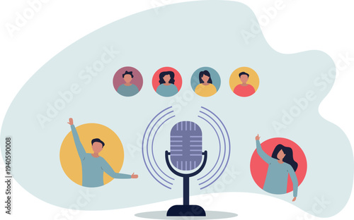 Podcasting popularity and online podcast recording.Communication show with microphone.person's life situation and his activities.
