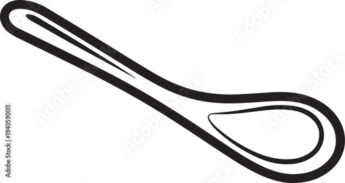 Black kitchen spoon in simple minimalist design with clean white background for cooking utensils