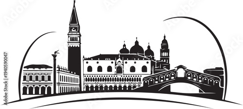 Venice skyline with gondolas and rialto bridge silhouette travel destination