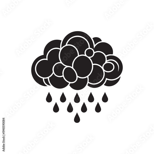 Black Cloud with Rain Drops Icon Graphic Art Vector Simple Shape Illustration Weather Symbol Digital Art Minimalist Design Concept Symbolizing Precipitation and Stormy Skies