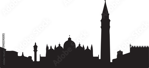 Venice skyline with gondolas and rialto bridge silhouette travel destination