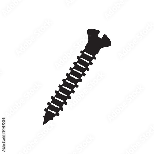 Black Screw Silhouette Vector Illustration Metal Fastener Mechanical Hardware Tool Industry Construction Repair Equipment Construction Supplies DIY Project Household Needs