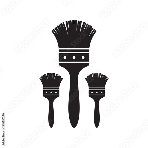 Creative Tools Black Paint Brushes Art Supplies Tools for Painting and Decorating Simple Graphic Design Concept Minimalist Clean Vector Illustration for Creative Professions and DIY Projects