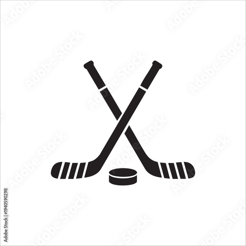 Crossed Hockey Sticks and Puck Silhouette A Classic Ice Hockey Sport Icon Representing Athleticism Competition and Winter Game Fun Simple Vector Graphic for Sports Enthusiasts and Team Branding