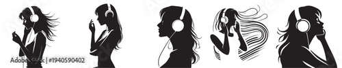 woman listening to music silhouette style
