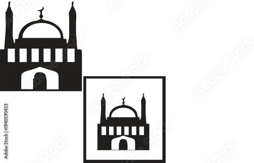 Islamic Mosque, Kaaba and Minaret Vector Illustration – Ramadan and Eid Islamic Architecture Design