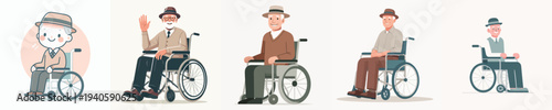 vector of grandfather riding a wheelchair