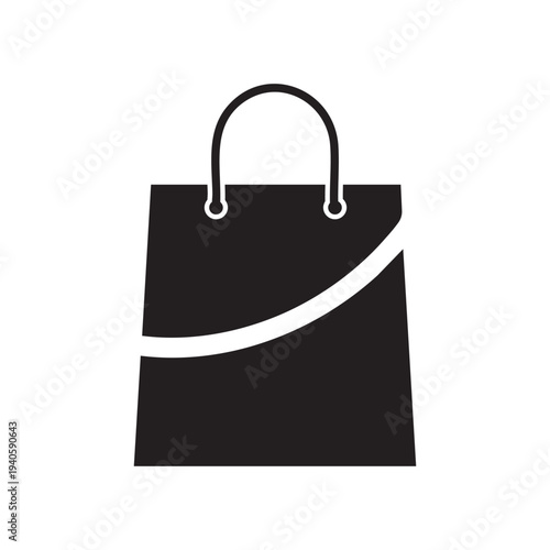 Minimalist Black Shopping Bag Icon with White Curve Accent Clean Geometric Design for Retail and Commerce