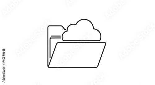 Cloud storage folder line icon for data backup and computing isolated on white