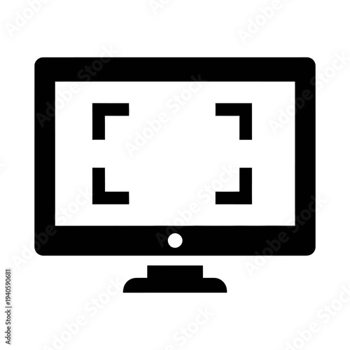 Computer monitor icon with focus frame for screen capture or recording minimalist black silhouette