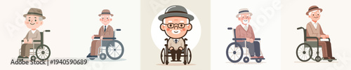 vector of grandfather riding a wheelchair
