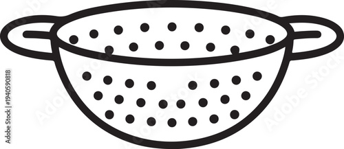 Colander with holes in simple line art style on white background for kitchen utensil icon