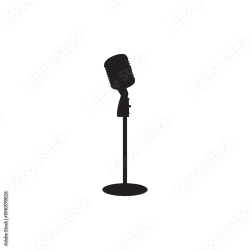 Retro Microphone Silhouette on Stand Vintage Audio Recording Equipment Classic Sound Equipment Symbol Icon for Music Performance Podcast Broadcast Live Event Stage Vocal Studio