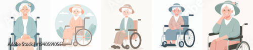 vector of grandmother riding a wheelchair