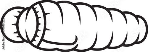 Cocoon illustration in simple doodle style with black outline on white background for insect or metamorphosis symbol